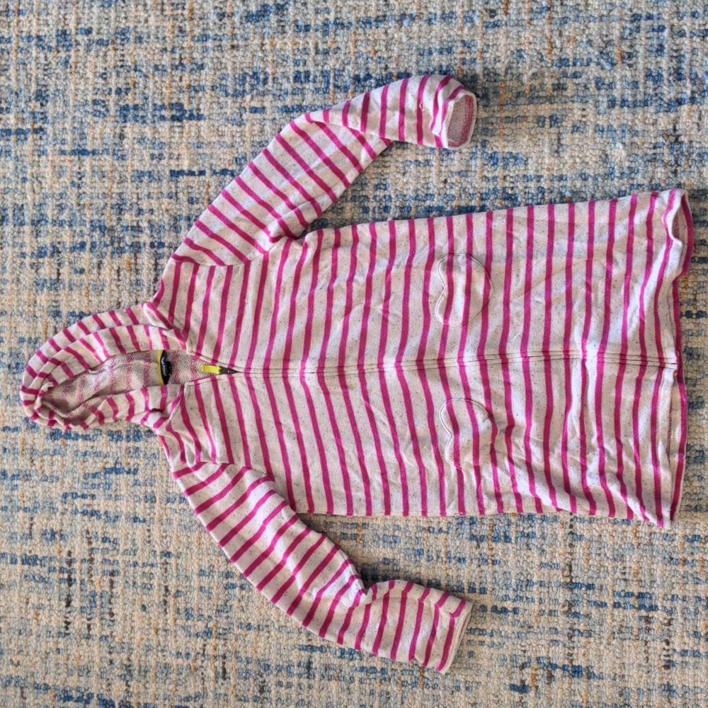 Lands End kids' hooded swim cover, size 14, pink striped, with full zip